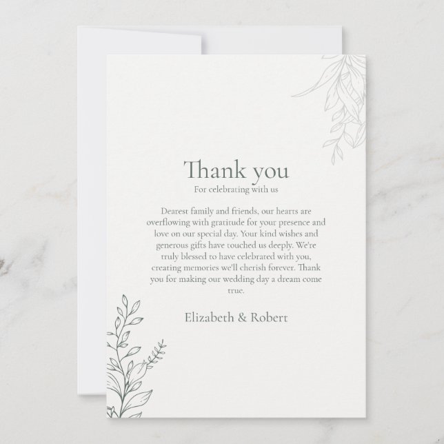 Minimal Sage Green Botanical Thank You Card (Front)