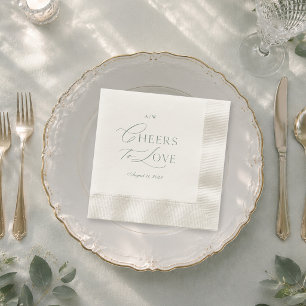 Minimal Sage Green Cheers To Love Wedding Napkin