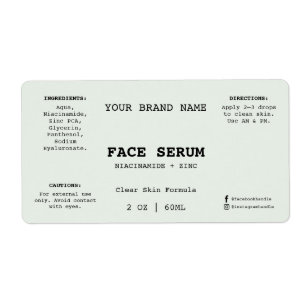 Minimal Sage Green Cosmetic 2 oz. Face Serum Label