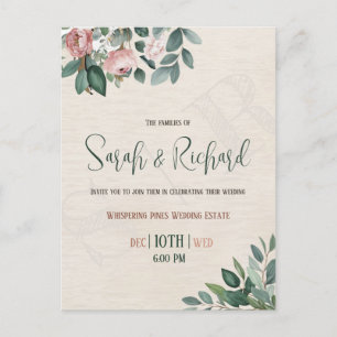 Minimal Sage Green Dusty Rose Watercolor Wedding Postcard