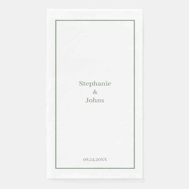 Minimal Sage Green Elegant Custom Name Wedding Napkin (Front)