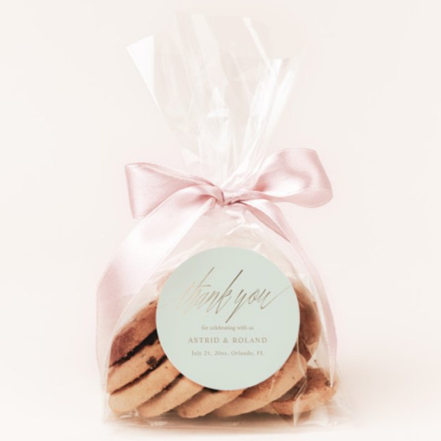 Minimal Sage Green & Faux Gold Wedding Favour Classic Round Sticker (Creator Uploaded)