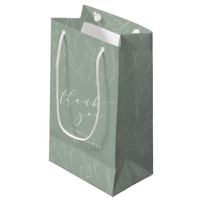 Minimal Sage Green Floral Bridal Shower Thank You Small Gift Bag (Front Angled)