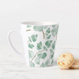 Minimal Sage Green Leaves Watercolor Pattern Latte Mug
