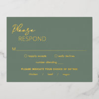 Minimal Sage Green Modern Wedding Foil RSVP Card