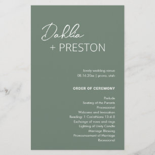 Minimal Sage Green Modern Wedding Program