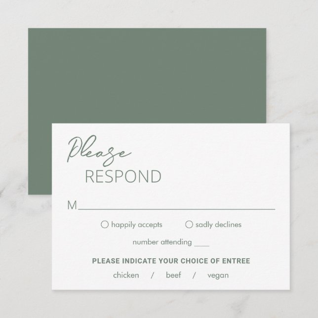Minimal Sage Green Modern Wedding RSVP Card (Front/Back)