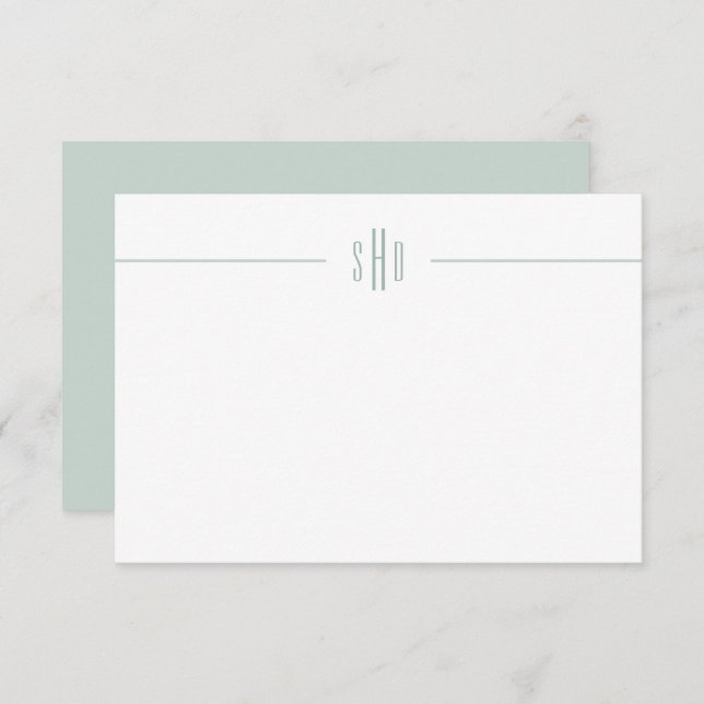 Minimal Sage Green Monogram Note Card Stationery (Front/Back)