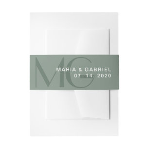 Minimal sage green monogram wedding Invitation Belly Band