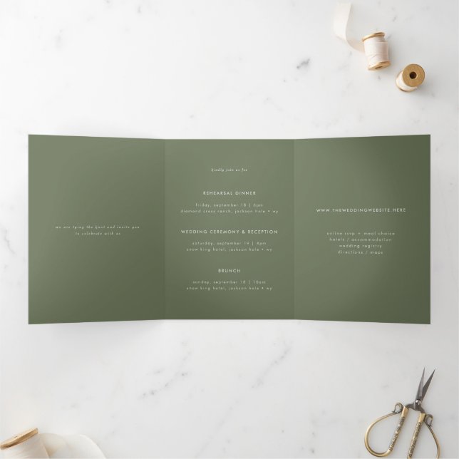 Minimal Sage Green Multi-Event Wedding Invitation (Inside)