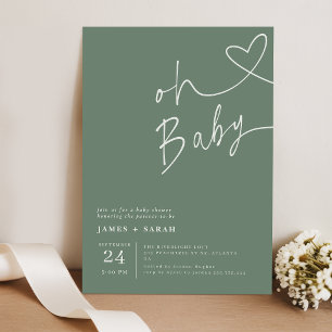 Minimal Sage Green Oh Baby Shower Invitation