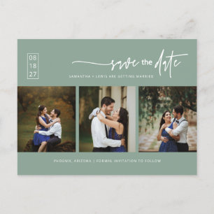 Minimal Sage Green Photo QR Code Save the Date Postcard
