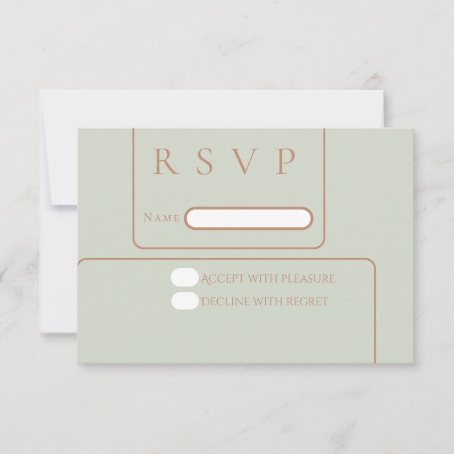 Minimal sage green rose gold rsvp card (Front)