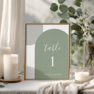 Minimal Sage Green Rustic Boho Arch Table Number