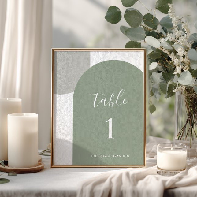 Minimal Sage Green Rustic Boho Arch Table Number (Creator Uploaded)