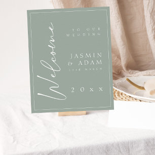 Minimal Sage Green Script Wedding Welcome Sign