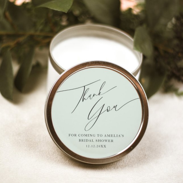 Minimal Sage Green Thank You Bridal Shower Classic Round Sticker (Creator Uploaded)