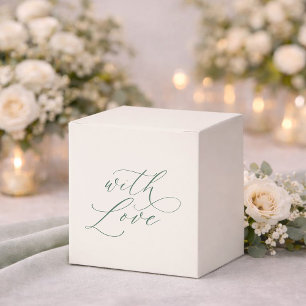 Minimal Sage Green Wedding Favor Box with Love