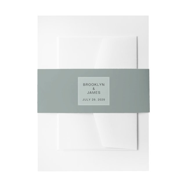 Minimal Sage Green Wedding Invitation Belly Band (Front Example)