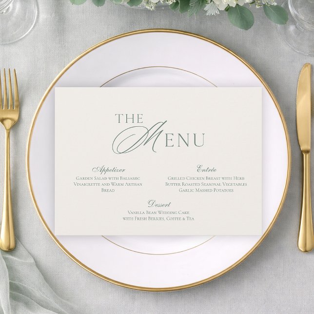 Minimal Sage Green Wedding Menu Card (Creator Uploaded)