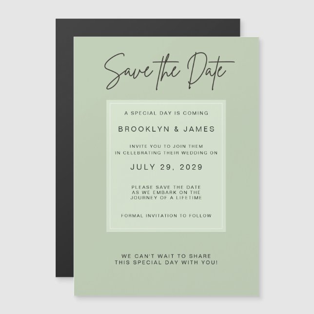 Minimal Sage Green Wedding Save The Date Magnetic Invitation (Front/Back)