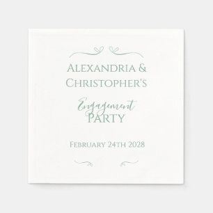 Minimal Sage Green White Script Engagement Party Napkin