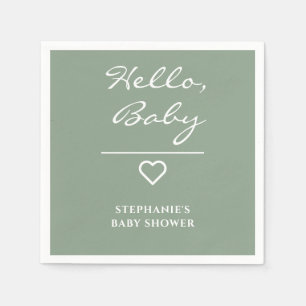 Minimal Sage Green with Heart Hello Baby Napkin