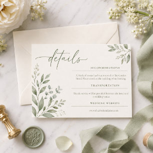 Minimal Sage Wedding Botanical Details Card