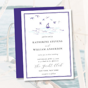 Minimal Sailboat Yacht Wave Modern Classic Wedding Invitation