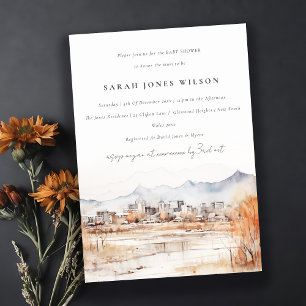 Minimal Salt Lake City Utah Watercolor Baby Shower Invitation
