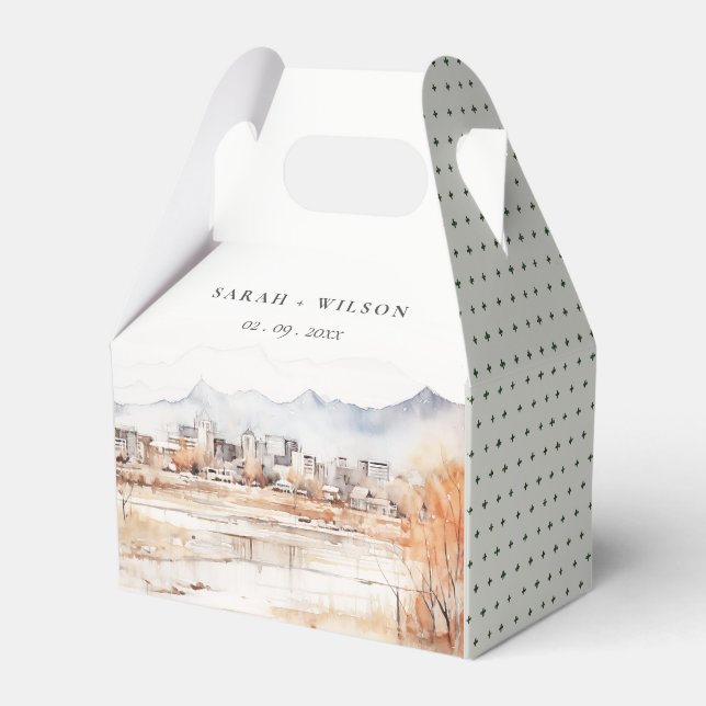 Minimal Salt Lake City Utah Watercolor Wedding Favour Box (Front Side)