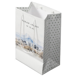 Minimal Salt Lake City Utah Watercolor Wedding Medium Gift Bag