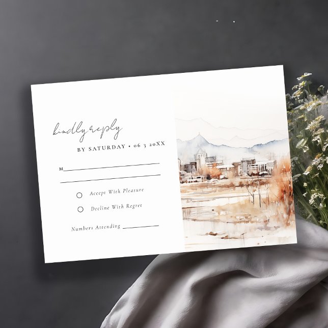Minimal Salt Lake City Utah Watercolor Wedding RSVP Card (Creator Uploaded)