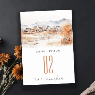 Minimal Salt Lake City Utah Watercolor Wedding Table Number