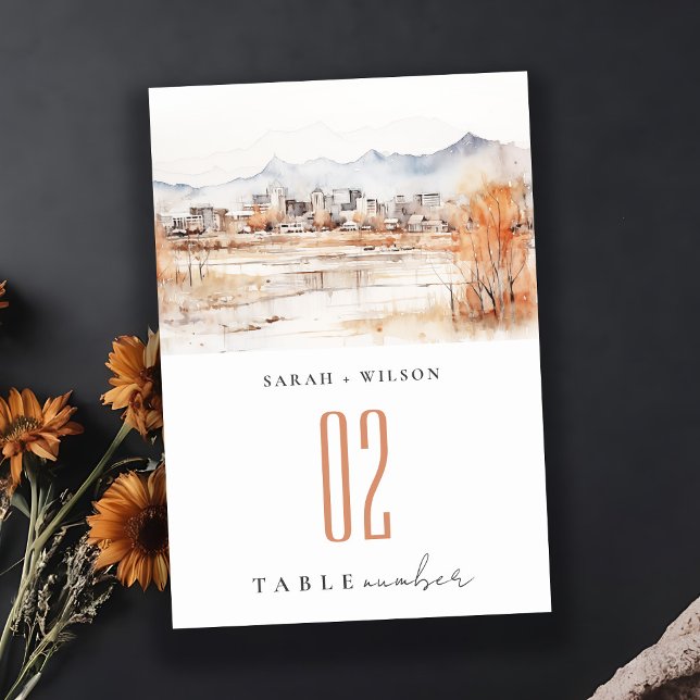 Minimal Salt Lake City Utah Watercolor Wedding Table Number (Creator Uploaded)