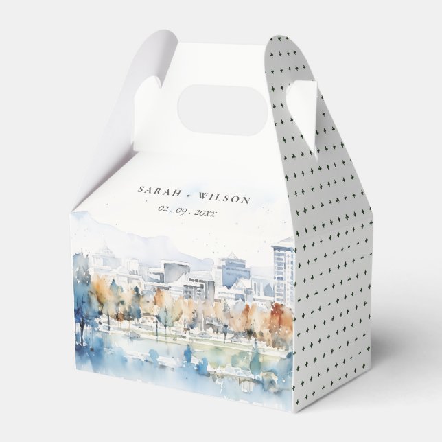 Minimal San Jose, California Watercolor Wedding Favour Box (Front Side)