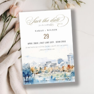Minimal San Jose, California Watercolor Wedding Save The Date