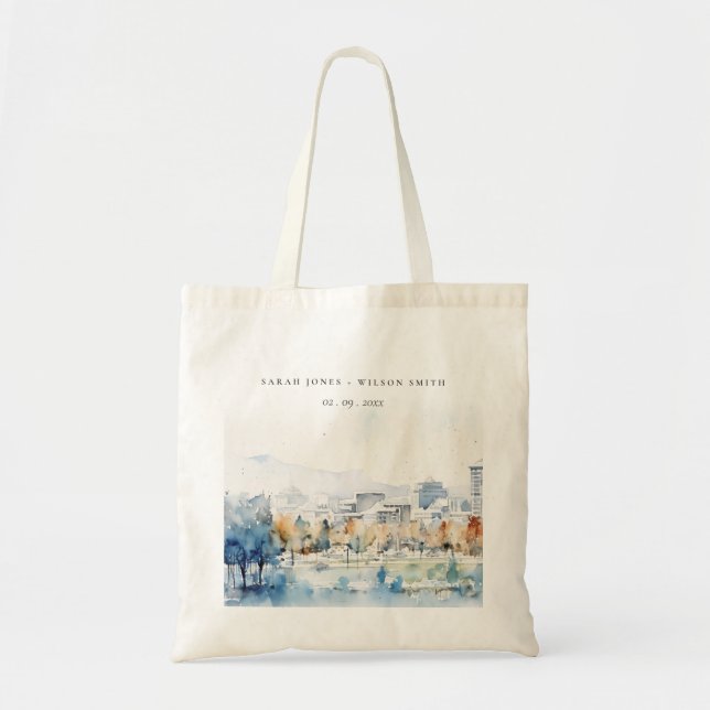 Minimal San Jose, California Watercolor Wedding Tote Bag (Front)