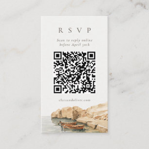Minimal Santorini QR Code Coast Wedding RSVP Card