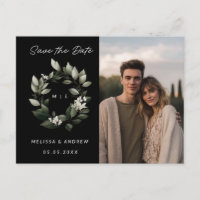 Minimal Save the Date Green Wreath