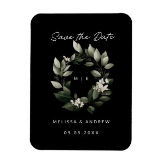Minimal Save the Date Green Wreath Magnet
