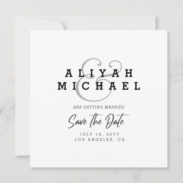 Minimal Save The Date QR Code Black White Wedding Invitation (Front)