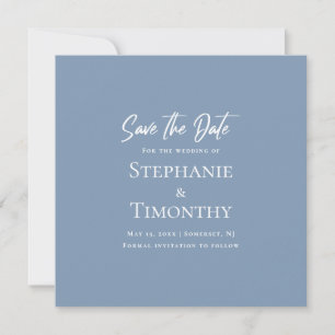 Minimal Save The Date QR Code Dusty Blue Wedding Invitation