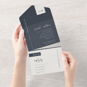 MINIMAL SCANDI BLACK & WHITE MONOGRAM WEDDING ALL IN ONE INVITATION