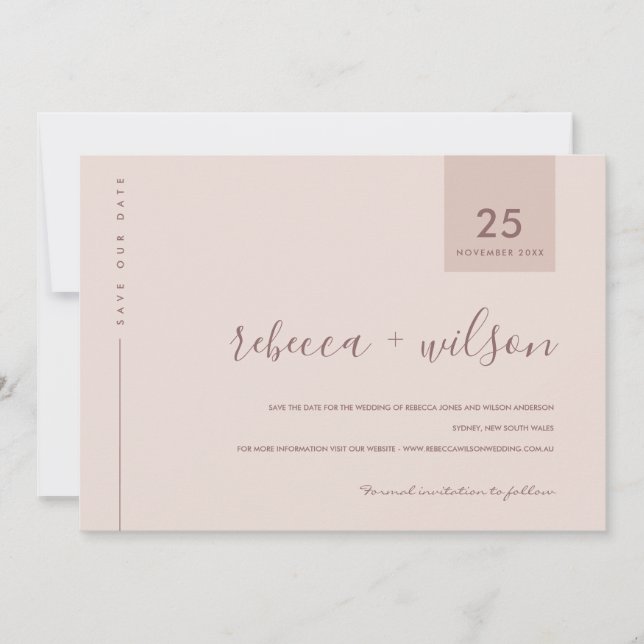 MINIMAL SCANDI SOFT BLUSH PEACH PINK TYPOGRAPHY SAVE THE DATE (Front)