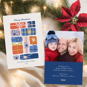 Minimal Scandinavian with Colourful Gifts Photo Holiday Card