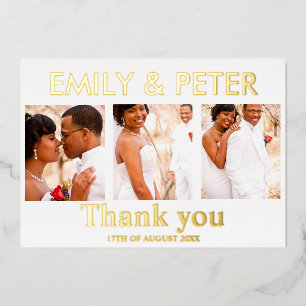 Minimal script 4 photo wedding thank you card