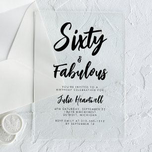 Minimal Script 60th Birthday Party Acrylic Invitations