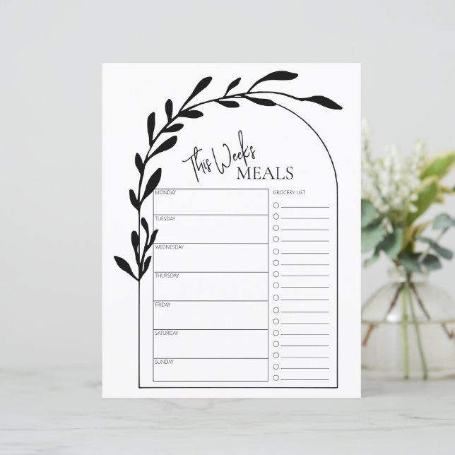 Minimal Script Arch Text Weekly Meal Planner (Standing Front)