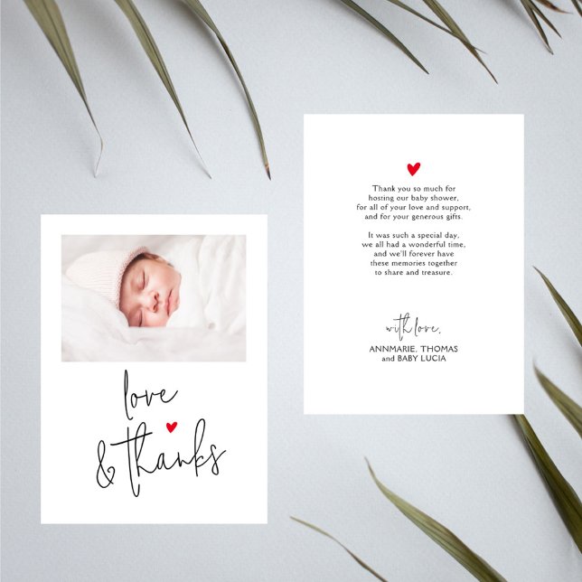 Minimal Script Baby Shower Photo Thank You Card (Creator Uploaded)